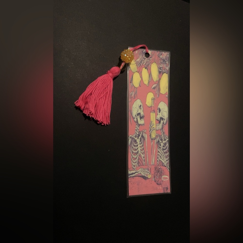 Skeleton Art Bookmark with Pink Tassel